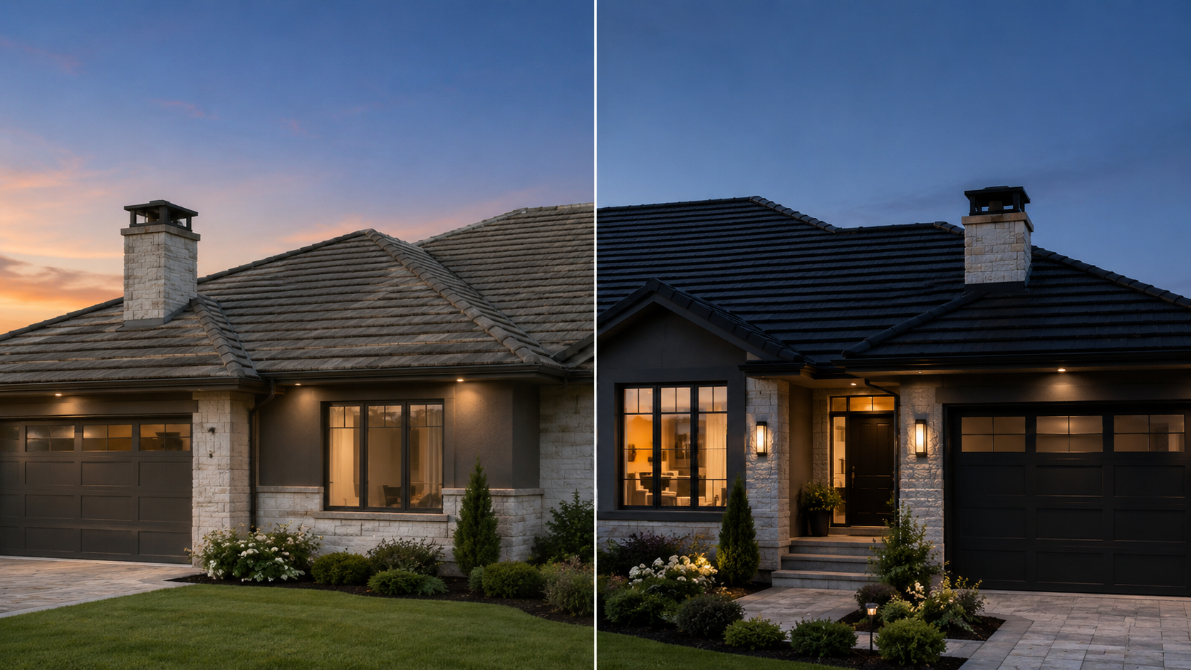 Before-and-after of a restored terracotta tile roof in Wollongong