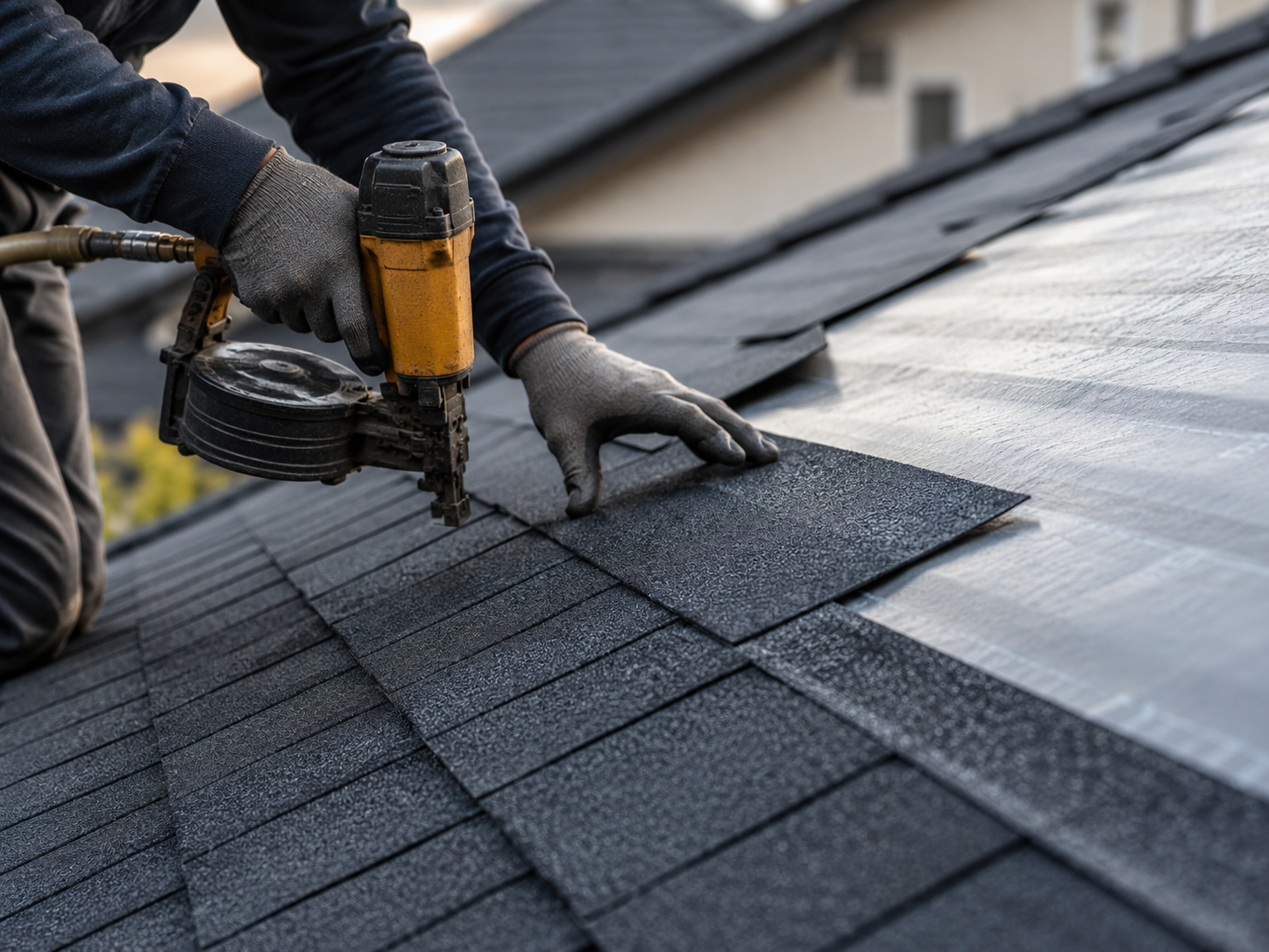 Crew installing new Colorbond roof sheeting on a home